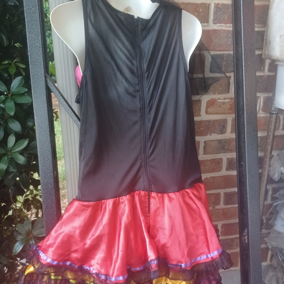 Vibrant Asymmetrical Skeleton Dress with Floral Accents - Picture 3 of 5